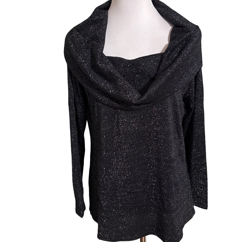 Colleen Lopez Black Cowl Neck Sparkling Sweater